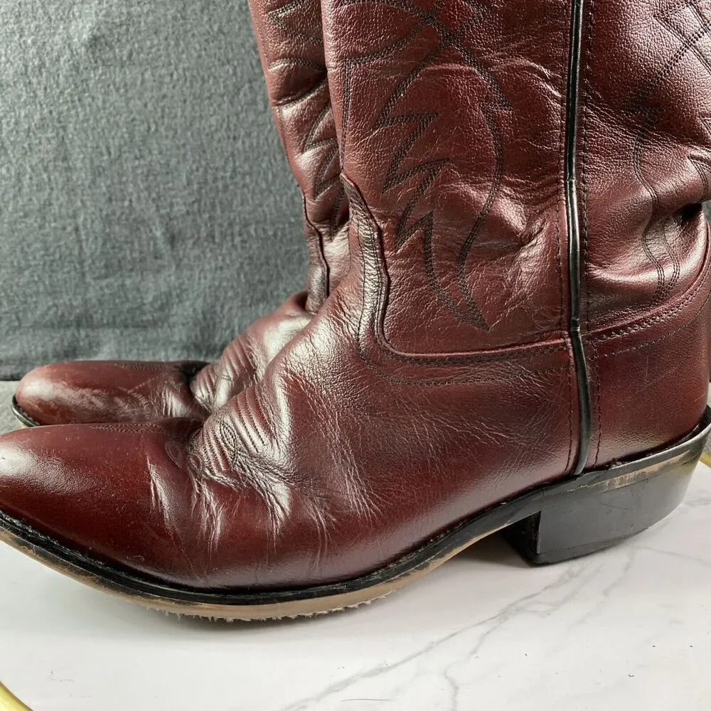 Old West Burgundy Wine Leather Cowboy Boots Men’s Size 10.5 SCM7013 Embroidered